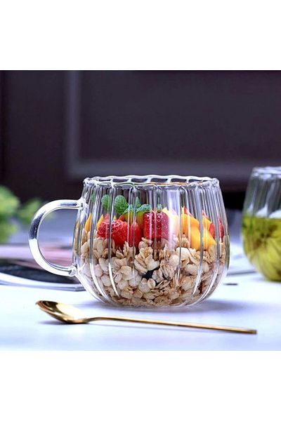 Yenigeldi 1 Piece Heat Resistant Borosilicate Thermal Cup Line Design Glass Cup Coffee Presentation Cup 350
