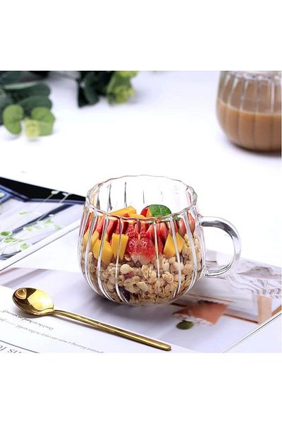 Yenigeldi 1 Piece Heat Resistant Borosilicate Thermal Cup Line Design Glass Cup Coffee Presentation Cup 350