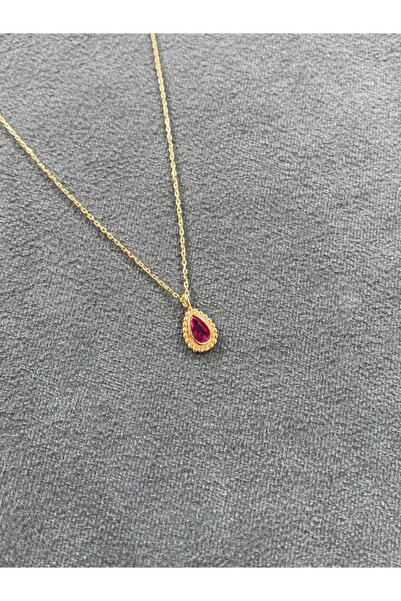 ARSLANTAŞ 1989 8 AYAR ALTIN PEMBE DAMLA TAŞLI KOLYE