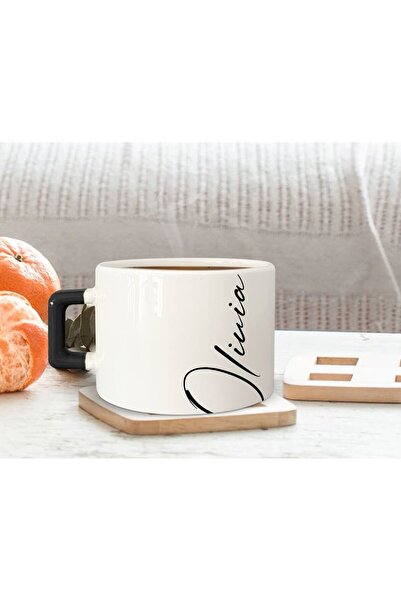 Bk Gift Kişiye Özel İsimli Siyah Kulplu Çay & Kahve Fincanı-21, Arkadaşa Hedi...