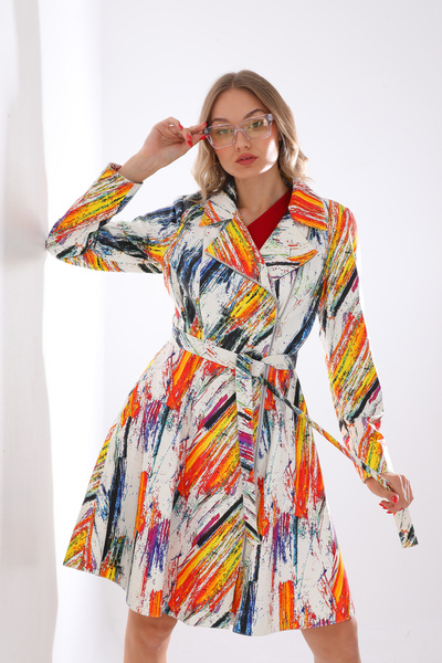 Metins Leather Kadın Pelerinli Özel Baskılı Deri Kaban