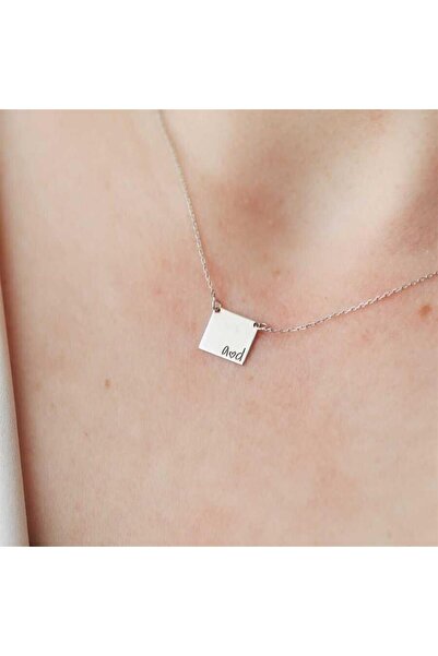 Minamis Silver Harfli Minimal Kare Plaka 925 Ayar Gümüş Kolye