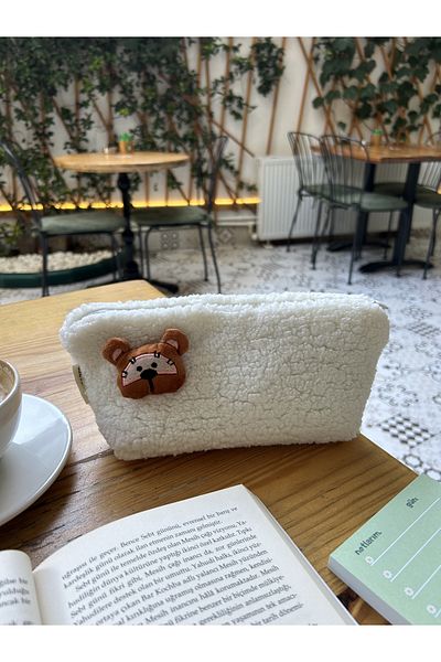 sumicorn Cute Teddy Bear Plush Washable Zippered Gingham Lined Cloth Pen Holder Pencil Case Makeup Bag