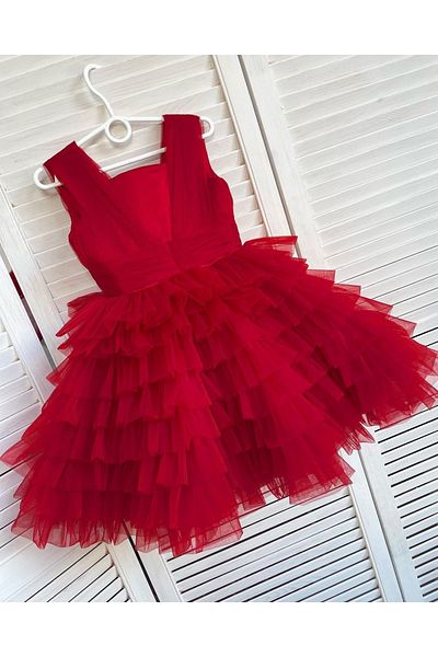 Asel Kids Girl's Red Tulle Design Dress