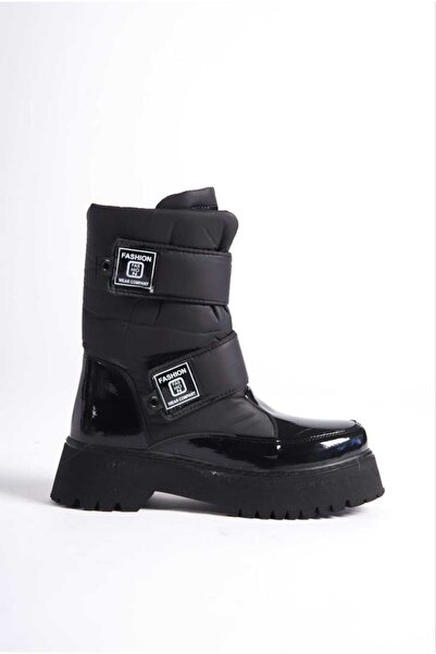 Eray Kadın Siyah Rugan Cırtlı Paraşüt Kumaş Kalın Taban Kar Botu