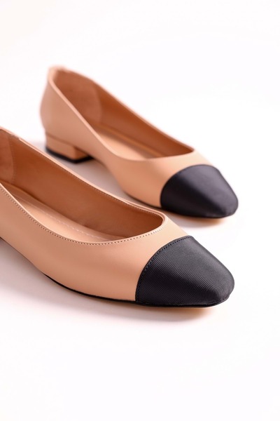 Shoeberry Women's Ellisy Nude Double Colored Oval Toe Ballerina Nude Skin