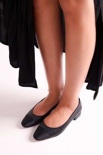 Shoeberry Dámská Ellisy Black Double Color Oval Toe Ballerina Black Skin