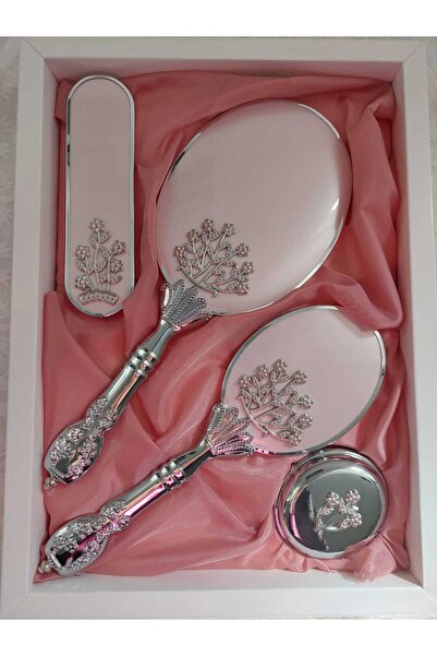 CAMOMILE Ayna Tarak Takımı Pembe Renk Çeyizlik Gelin Bohçası Hediyelik Ayna T...