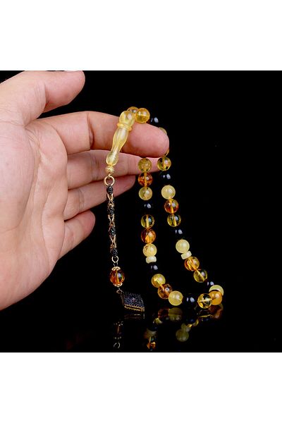 Tesbihsepetim ZIRCON STONE TASSELED COLOR MIXED NATURAL DROP AMBER Rosary