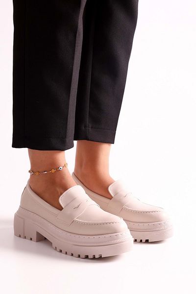 Shoeberry Women's Motto Beige Skin Thick Sole Loafer Beige Skin