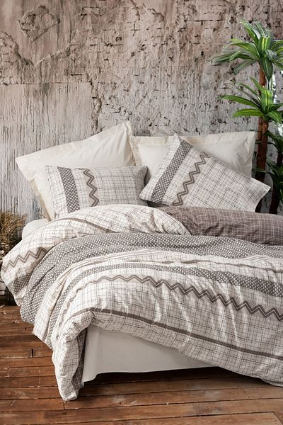 ŞENER HOME Σετ Παπλωματοθήκη Διπλό Cotton Box Toprak Aren Brown