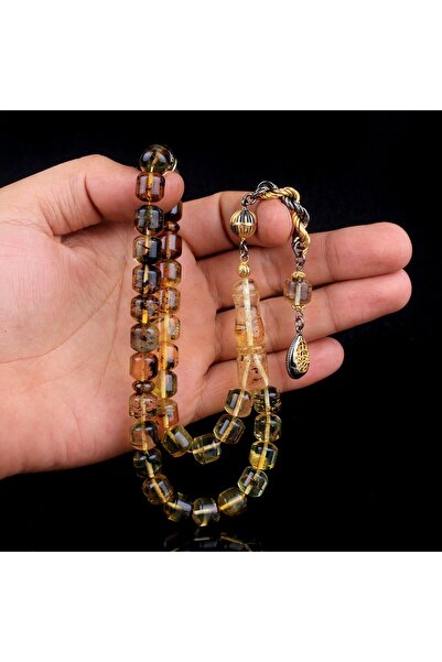 Tesbihsepetim GÜMÜŞ PÜSKÜLLÜ FIÇI KESİM FOSİLLİ DAMLA KEHRİBAR TESBİH