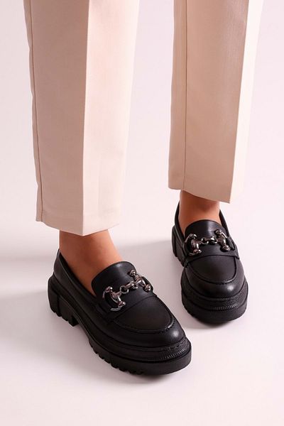 Shoeberry Dámske Rex Black Skin Hrubá podrážka Pracka Loafer Black Skin