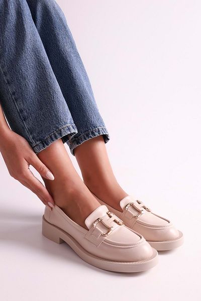Shoeberry Women's Solea Beige Skin Buckled Loafer Beige Skin