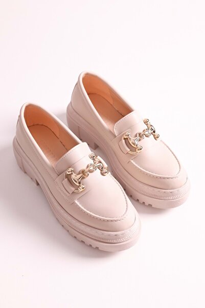 Shoeberry Women's Rex Beige Skin Thick Sole Buckle Loafer Beige Skin