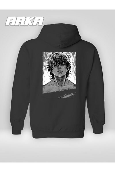 Pisa Art BAKI печат аниме дизайн мъже-жени-унисекс черен суитчър с качулка