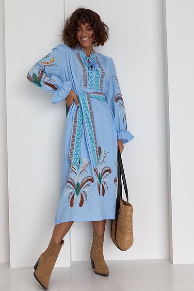 FEMELLE Vintage-Kleid mit Gürtel und Brode-Stickerei für Damen, neue Saison