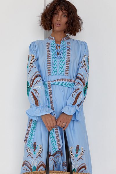 FEMELLE Vintage-Kleid mit Gürtel und Brode-Stickerei für Damen, neue Saison