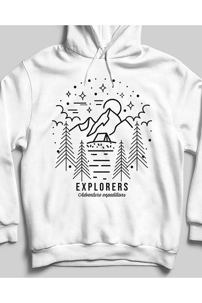 Pisa Art Φούτερ Exlplorers Λευκό φούτερ με κουκούλα χωρίς τσέπη