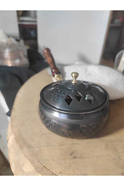 KAVELE Bakır Lüx Tütsülük Cadı Kazanı Kulplu Buhurdanlık Sosluk Desenli Gümüş...