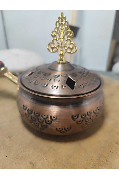 KAVELE Bakır Lüx Tütsülük Cadı Kazanı Kulplu Buhurdanlık Sosluk Desenli Gümüş...