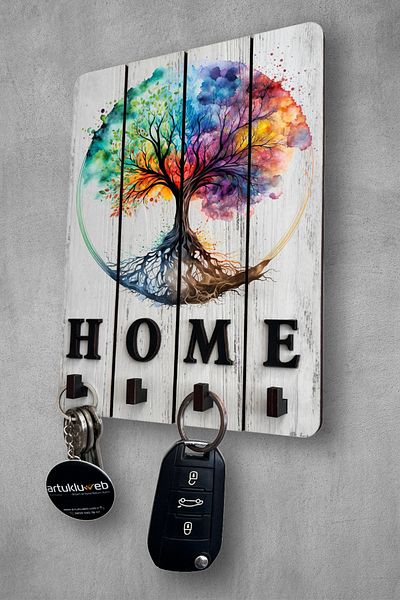 beedene White Decorative Wood - Key Hanger and Painting Tree of Life Tree of Life Key Holder