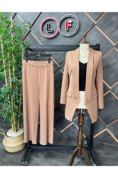 nodilife Zincirli Bol Paça Pantolon Bej