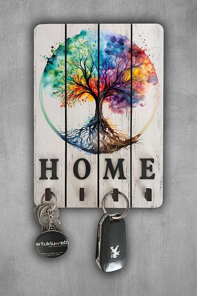 beedene White Decorative Wood - Key Hanger and Painting Tree of Life Tree of Life Key Holder