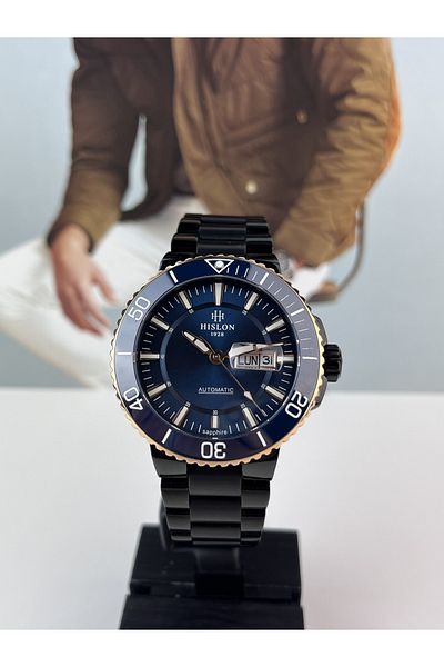 Hislon JAPAN AUTOMATIC MEN'S WRISTWATCH SAPPHIRE (NON-STREAT) GLASS CERAMIC PEA CALENDAR