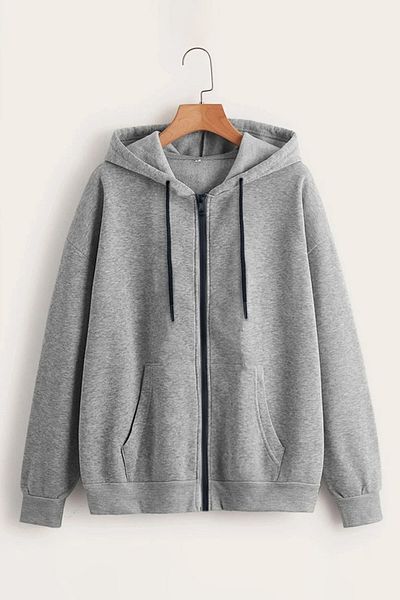 Moodopia Gray 2 Thread Seasonal Zippered Hooded Fleece Cardigan Jacket