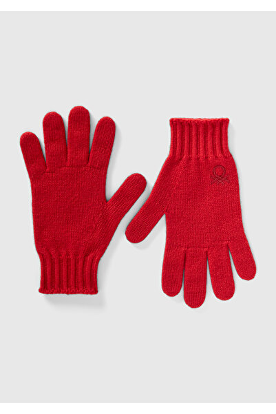 United Colors of Benetton Момчешки червени ръкавици с лого на Benetton - тъмни