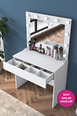 Rani BJ120 Hollywood Işıklı Aynalı Kulis Makyaj Masası Takı Düzenleyici Beyaz ürün fotoğrafı