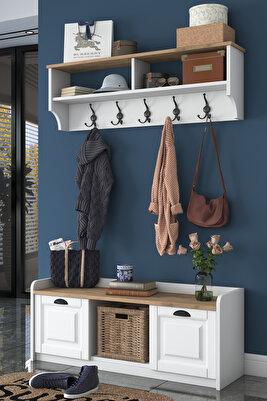 Rani P2 Modern Portmanto Ayakkabılık Ve Duvar Askısı Vestiyer M1 Renk: Beyaz - S. Ceviz ürün fotoğrafı