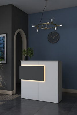 Rani Ma102 Karşılama Bankosu Led Işıklı Çekmeceli Banko Beyaz - Antrasit ürün fotoğrafı