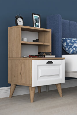 Rani Bd105 Komodin 2 Raflı Membran Çekmeceli Komodin Sepet Ceviz - Beyaz ürün fotoğrafı