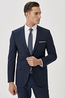 Erkek Lacivert Slim Fit Dar Kesim Mono Yaka Takım Elbise ürün fotoğrafı