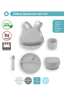 Silikon Beslenme Seti 5'li - Powder Grey ürün fotoğrafı