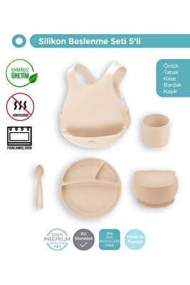 Silikon Beslenme Seti 5'li - Bubble Beige ürün fotoğrafı