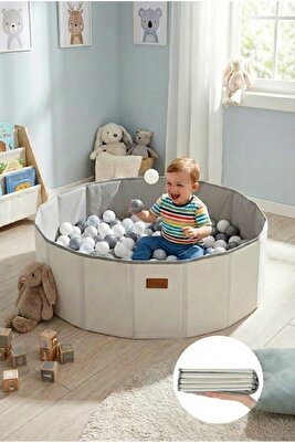 90 Toplu Katlanır Top Havuzu - Ekru ürün fotoğrafı