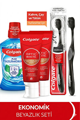 Optic White Kahve, Çay Kullananlar 50ml 2'li Diş Macunu, Orta Diş Fırçası, Ağız Bakım Suyu 250ml ürün fotoğrafı