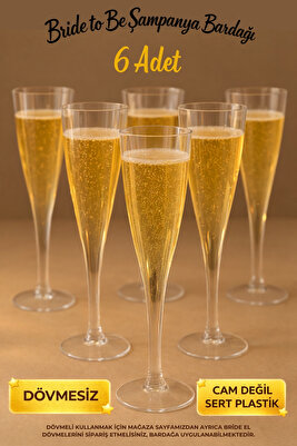 Bride To Be Partisi Kadeh Şampanya Bardağı 6'lı Bekarlığa Veda Partisi Bardak Dövmesiz Yollanmakta ürün fotoğrafı