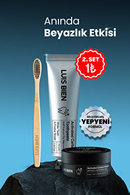Aktif Karbon Diş Temizleme ve Beyazlatma Seti | Macun + Toz + Bambu Fırça ürün fotoğrafı