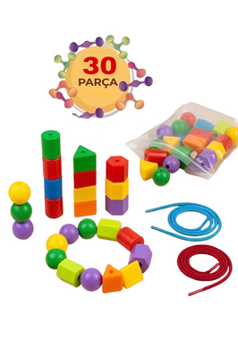 Eğitici Oyuncak 30 Parça ipe Boncuk Dizme Oyunu Lineup Boncuk Geometrik Şekiller Renk Motor Becerisi ürün fotoğrafı