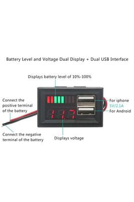 Akü Kapasite Göstergesi Voltmetreli ve USB Çıkışlı ürün fotoğrafı