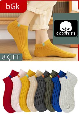 8 Çift Unisex Renkli Kısa Çorap ürün fotoğrafı