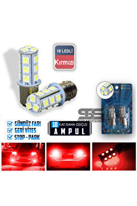Çakar Ledli Stop Ampulü Fren Lambası 18 Led Kırmızı Çift Duy ürün fotoğrafı
