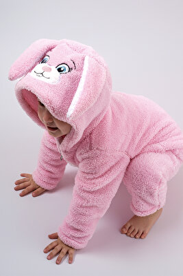 Welsoft Tavşan 3-4 Yaş Peluş Unisex Fermuarlı Kışlık Bebek Uyku Tulumu Çocuk Tulumu Çocuk Kostümü ürün fotoğrafı