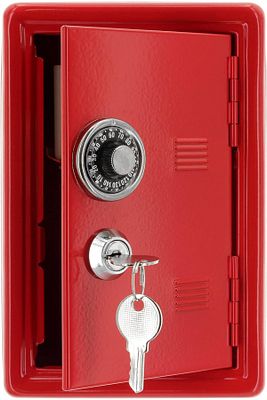 Büyük Boy Kilitli Kasa Kumbara Anahtarlı Mini Metal Para Kasası 18x12x10cm Dekoratif Kırmızı ürün fotoğrafı