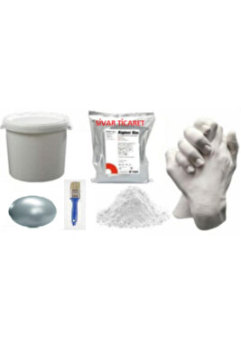 Gümüş Yaldız Boyalı Aljinat Kalıp El Heykeli Kalıbı Tozu Ve 1 Kg Hızlı Donan Alçı Kovalı Set ürün fotoğrafı