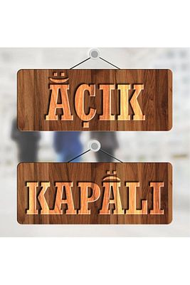 Açık Kapalı Yazısı Ahşap Desenli Levha Mağaza Kapı Yönlendirme ürün fotoğrafı